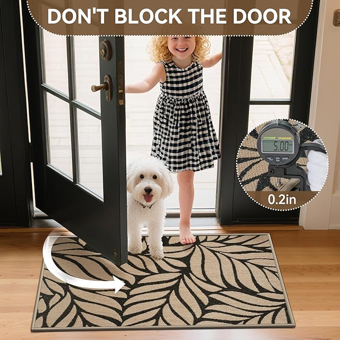 Front Door Mat Indoor Outdoor Entrance, 17''x30'' All-Season Waterproof Welcome Mat, Heavy Duty Non-Slip Rubber Backing, Patio Porch Doormat, Low Profile, Trap Dirt and Moisture, Brown