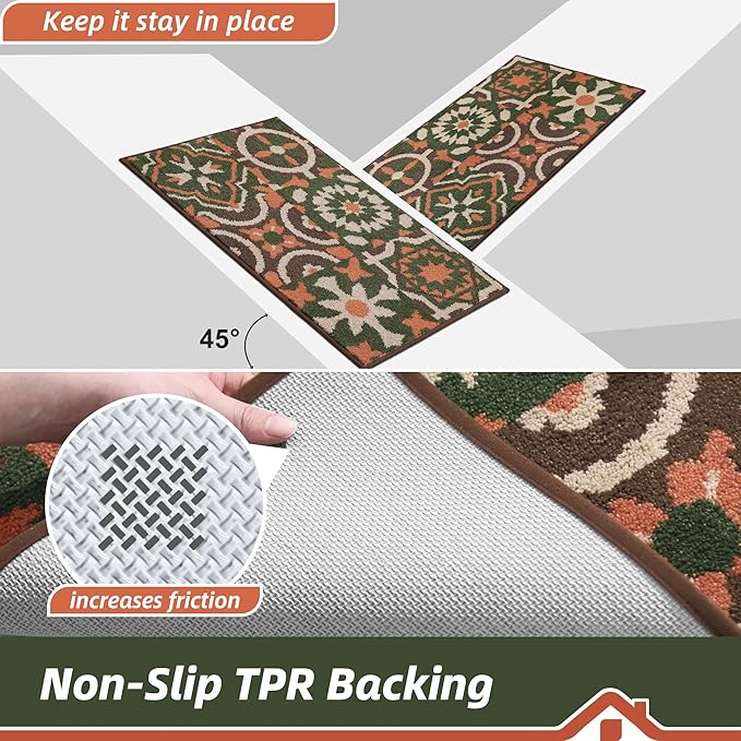BEQHAUSE Dirt Trapper Door Mat 20" x 32", Non-Slip Entryway Rugs Washable, Floor Mat Stain Resistant and Absorbent Welcome Mat for Front Back Door, Muddy Wet Shoes & Paws, Boho Geometric Floral