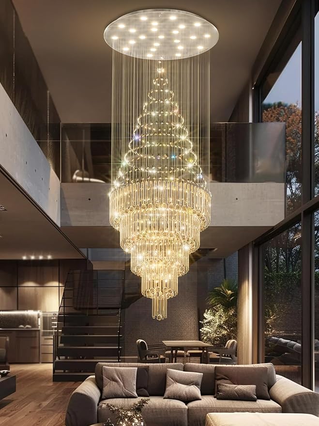 D40''X H120'' High Ceiling Chandelier Crystal Raindrop Big Chandeliers Staircase Large Chandelier Empire Entrance Foyer High Ceiling Pendant Chandelers Fixture LED Dimmable 2700K-4500K-6000K