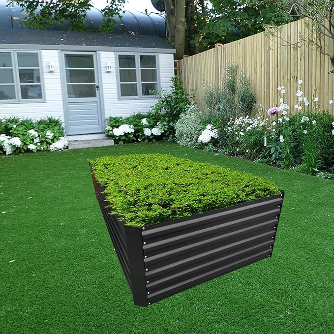 8x3x2FT Metal Raised Garden Bed Kit, Galvanized Outdoor Garden Bed Planter Box for Vegetables, Flowers, Herbs, Succulents and More, Black