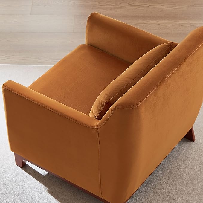 Extra Deep Accent Chair, Fabric Upholstered Comfy Reading Armchair for Living Room, Bedroom Single Seat Sofa Chair with Wood Base, Curry