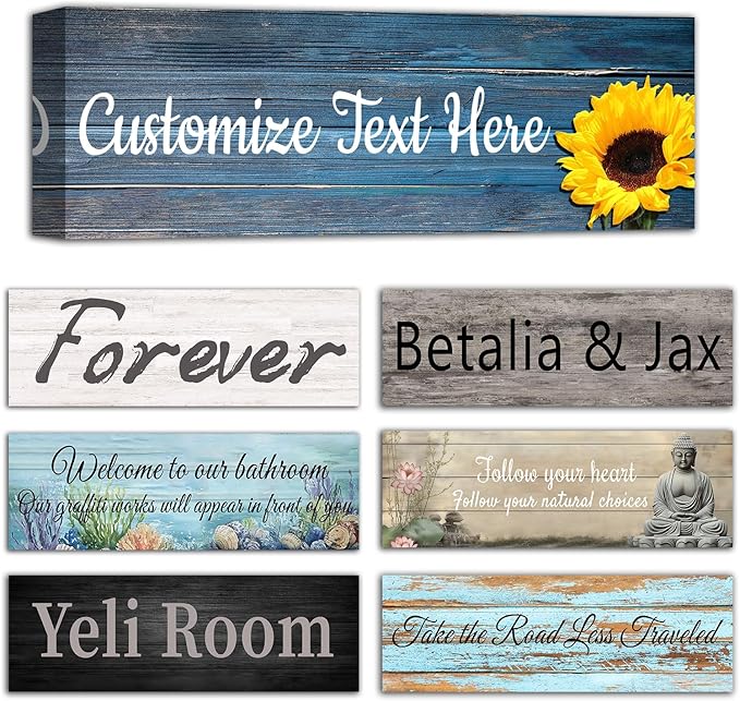 CHAOSETKEN Custom Text Sign Wall Art Personalized Family Quote Wall Decor Family Sign Canvas Prints Customized Wood Text Quote Pictures Rustic Farmhouse Decor Framed (15L x 5W)