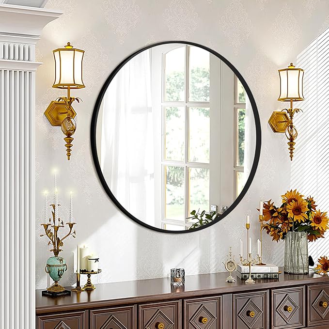 Fabuday Large Black Circle Mirror 36 Inch - Big Wall Round Mirror for Bathroom, Living Room, Bedroom, Hallyway, Matte Frame Metal Mirrors