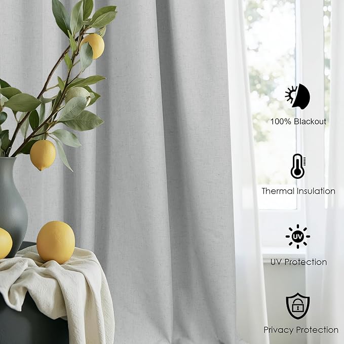 Grey Short Small Window Room Darkening Curtains 54 Inches Long 2 Panel for Bedroom Basement Boho Linen Soundproof Blackout Gray Thermal Curtains for Winter Insulated Drapes Cafe Back Tab 52x54 Length