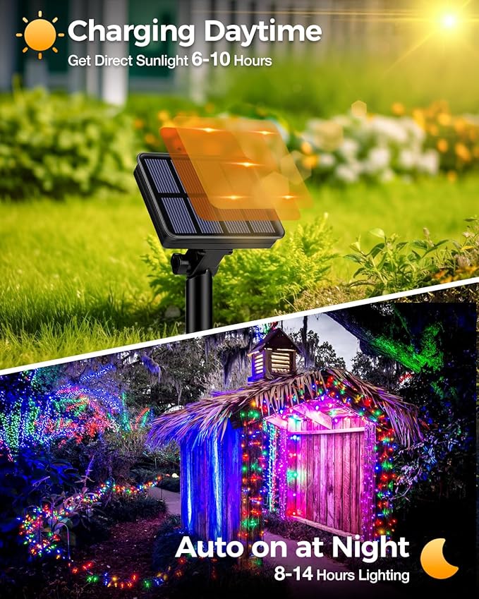 3 Pack Solar Fairy Lights for Outside Waterproof, 49FT/15M 150LED Solar String Lights Outdoor 8 Modes Solar Twinkle Lights for Garden Yard Christmas Tree Wedding Party Decor, Multicolor