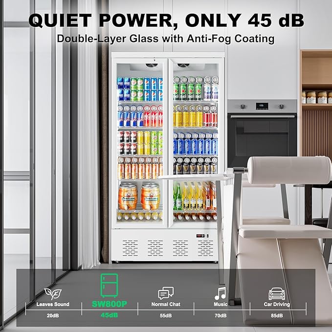 30.5 Cu.ft. Commercial Refrigerators 2 Glass Door Commercial Beverage Refrigerators Upright Display Cooler with Soft LED Light and 10 Adjustable Shelves for Restaurant Grocery Stores Home