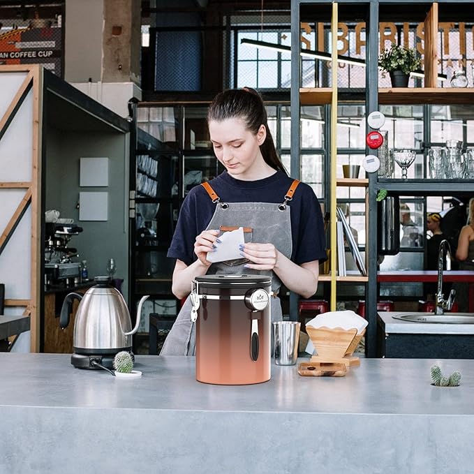 35OZ Coffee Canister for ground coffee with Date Tracker,copper color 304 Stainless Steel Kitchen Food Airtight storage container for Coffee Beans or Grounds, Tea, Sugar(35oz-Gradient)