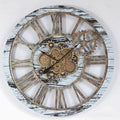 The Gears Clock 36'' Inch Real Moving Gear Wall Clock Vintage Industrial Oversized Rustic Farmhouse (Vintage Grey and White)