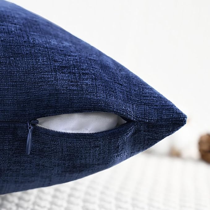 CaliTime Throw Pillow Covers Decorative 12 X 20 Inches Pack of 2 Cozy Chenille Cushion Cases for Couch Sofa Bed Living Room Home Navy Blue