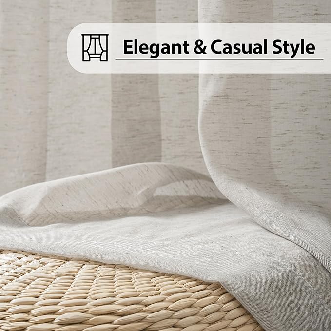 FMFUNCTEX Linen Sheer Curtains for Bedroom, Grey Curtains 63 Inch Length for Living Room, Gray Farmhouse French Flax Blend Window Draperies, Rod Pocket 2 Panels Set