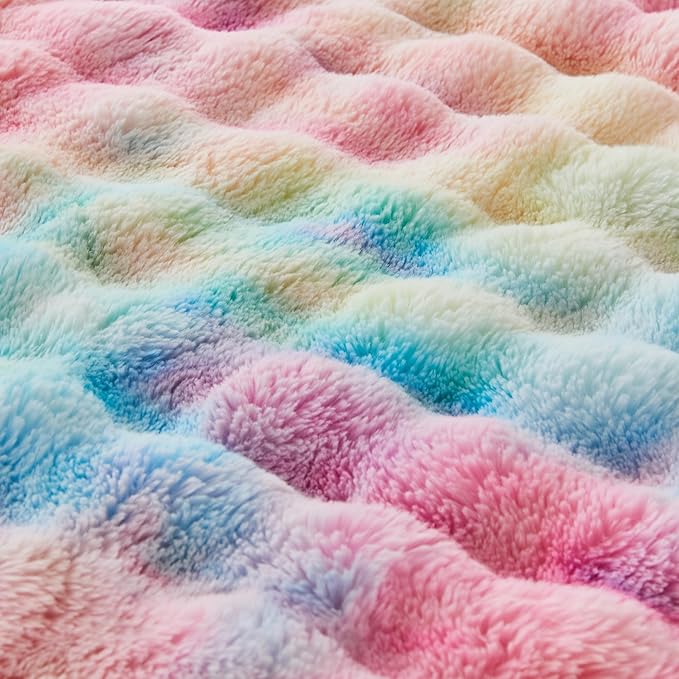 RYNGHIPY Faux Fur Throw Blanket Tie Dye Colorful Rainbow Blanket for Couch Plush Fluffy Faux Rabbit Fur Decoration Blanket for Sofa Chair Bed (Rainbow, 51''x63'')