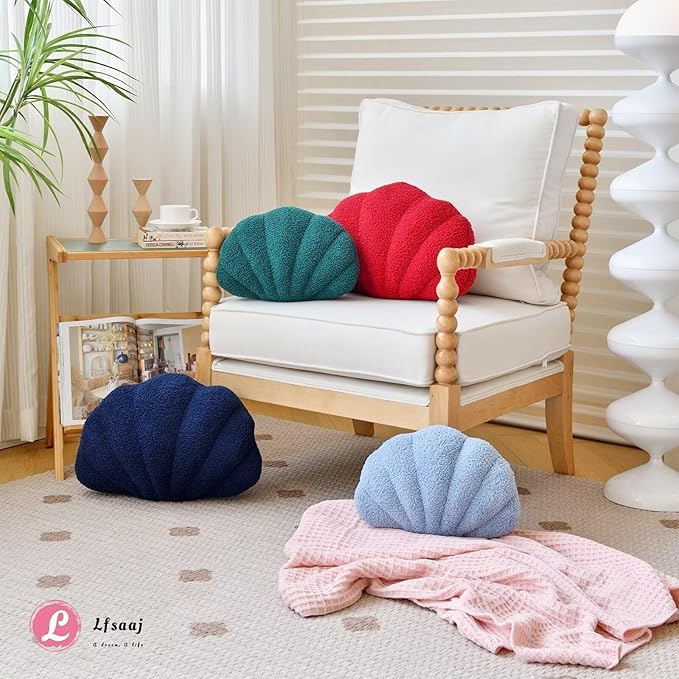 Seashell Throw Pillows, Shell Shaped Throw Pillows, 18 Inch Soft Home Decorative Pillow Plush Cushion for Bed Couch Living Sofa Room Decor Accent Throw Pillow (Navy 18Inch)