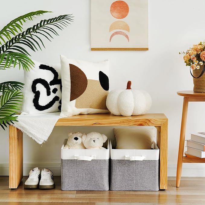 GRANNY SAYS Storage Baskets for Shelves, Closet Organizer Bins, Clothes Storage Bins with Metal Frame, Extra Large Baskets for Organizing and Storage, Collapsible, Gray&White, 2-Pack