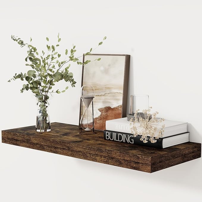 Floating Shelves 30 Inch Long, 12 Inch Deep Floating Shelf for Books, Rustic Wood 30 x 12 Storage Shelves for Wall Storage & Display, Thicked Wall Shelf for Kitchen, Living Room, Rustic Brown, 1 Pack
