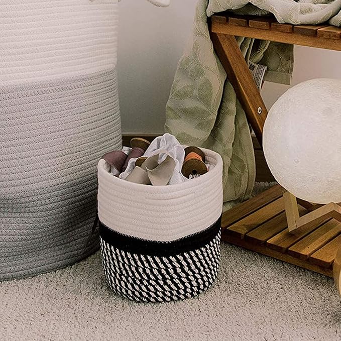 Cotton Rope Plant Basket Modern Woven Basket for 10" Flower Pot Floor Indoor Planters,Storage Organizer Toys Rustic Home Decor,Beige 11"x 11"