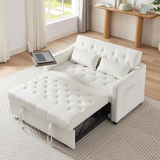 3-in-1 Convertible Sleeper Sofa Bed, Pullout Couch with 360° Swivel Side Table, Modern Chenille Fabric, Easy to Assemble, Folding Loveseat Sofa Bed for Living Room & Guest Room