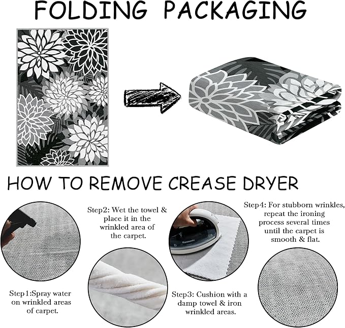 Area Rug 2x3 Black White Washable Entry Small Rug Multicolored Tropical Botanical Modern Floral Indoor Kitchen Door Mat Entrance Carpet Non Slip for Bedroom Living Room, Porch