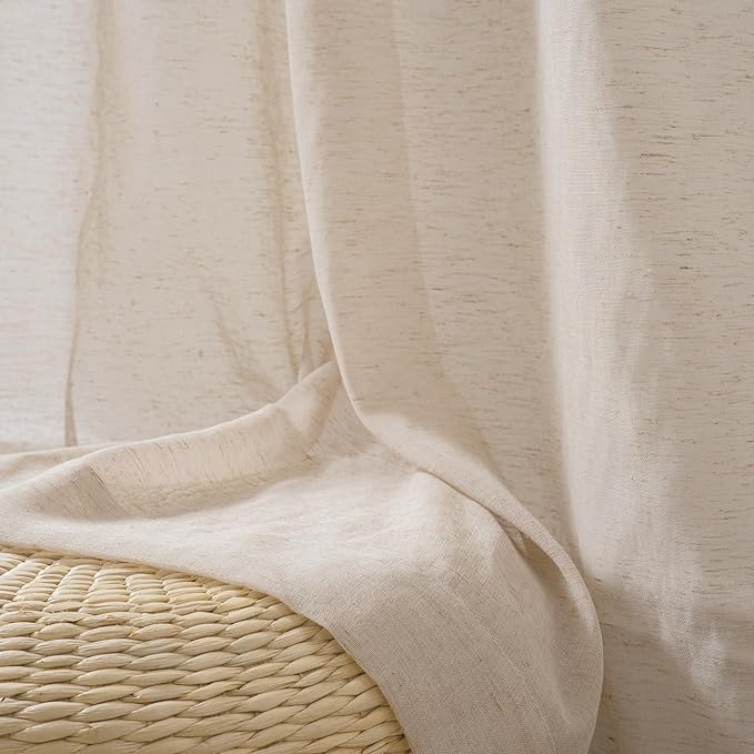 FMFUNCTEX Linen Sheer Curtains for Bedroom, Taupe Curtains 84 inches Long for Living Room, Brown Farmhouse French Flax Blend Window Draperies, Rod Pocket 2 Panels Set