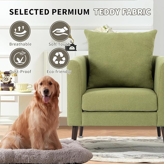 Barrel Accent Chair Set of 2 with Back Pillow, Large Upholstered Armchair with Solid Wood Legs Modern Reading Chairs for Living Room Bedroom