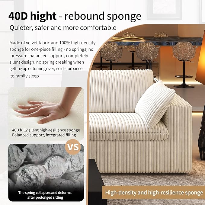 78.74" L Shaped Modern Sofa Modular Sectional Cloud Couch with Ottoman,Upholstered Couches with Plush Corduroy Fabric for Living Room Furniture,Bedroom and Apartment,No Assembly Required,White