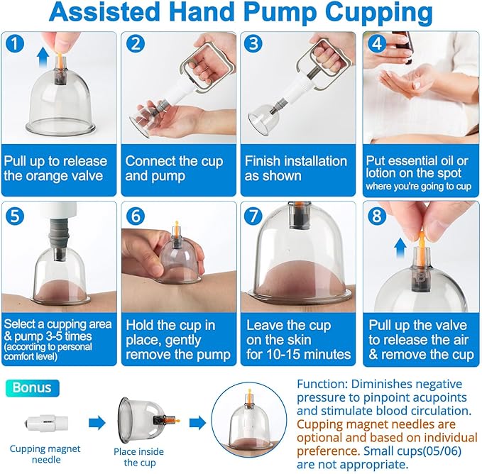 Cupping Kit, Cupping Therapy Sets Massage Back, Pain Relief, Physical Therapy, Chinese Muscle Cupping Tool with Pump & Vacuum Silicone Cups for Cellulite Reduction at Home