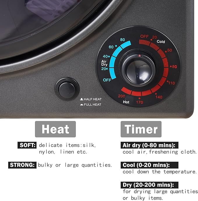 CTT 3.5 cu.ft Portable Dryer for Apartments,1500W Compact Dryer with 4 Drying Modes,120V Electric Dryers for Laundry, Apartments, RVs, Dorms, Black