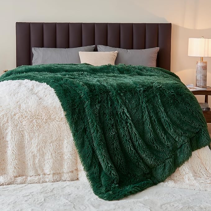 GONAAP Fuzzy Faux Fur Throw Blanket Dark Green Super Soft Cozy Plush Fuzzy Shaggy Blanket for Couch Sofa Bed (Dark Green, Throw(50"x60"))