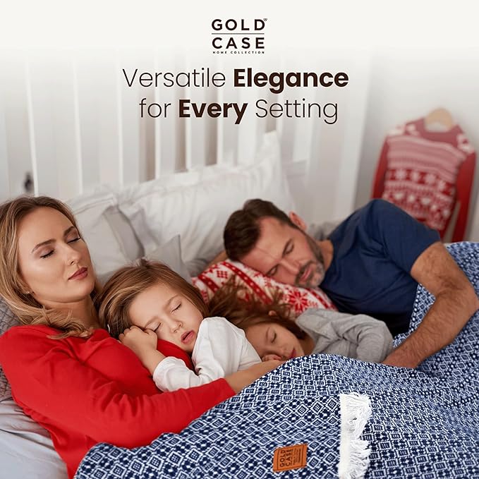 Gold Case Throw Blanket for Bed – 100% Recycled Turkish Cotton Bed Blanket – Decorative Throw Cotton Blankets for Living Room & Bedroom – Retro Black Woven Queen Blankets – 90x90
