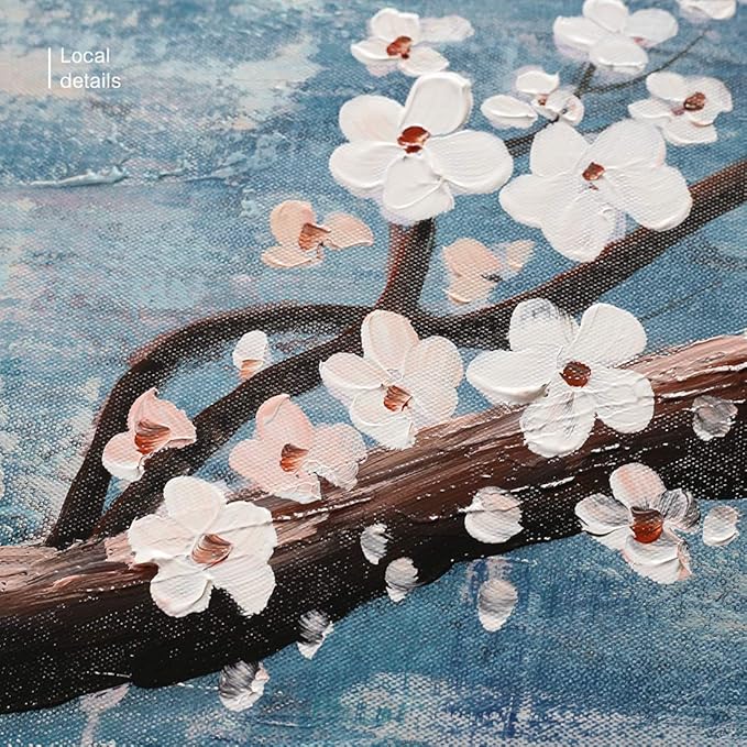 3 Piece Wall Art Hand-Painted Framed Flower Oil Painting On Canvas Gallery Wrapped Modern Floral Artwork for Living Room Bedroom Décor Teal Blue Lake Ready to Hang 12"x16"x3 panel