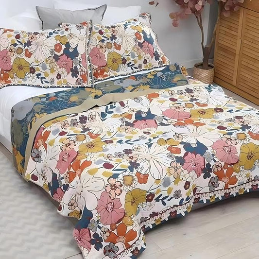 Boho Muslin Blanket for Adults 4-Layer Gauze Twin Size Soft Cozy 100% Cotton Summer Cooling Blanket Floral Decor for Sofa Bed Coverlet Both Sides (Colorful Floral, 80 x 90 in)