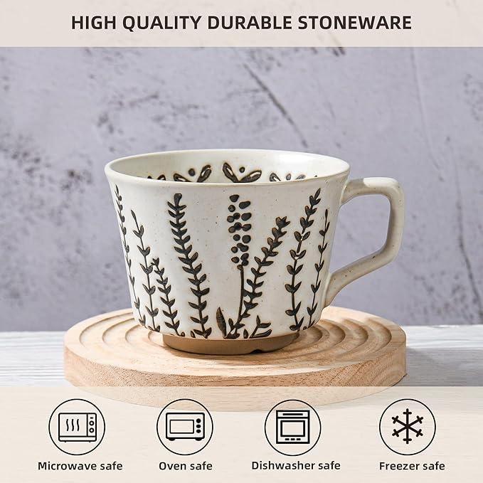 Ceramic Coffee Mug, 12 oz Novelty Unique Teacup with Large Handle, Stoneware Cup for Tea Mocha Latte Cappuccino Espresso (Butterfly)