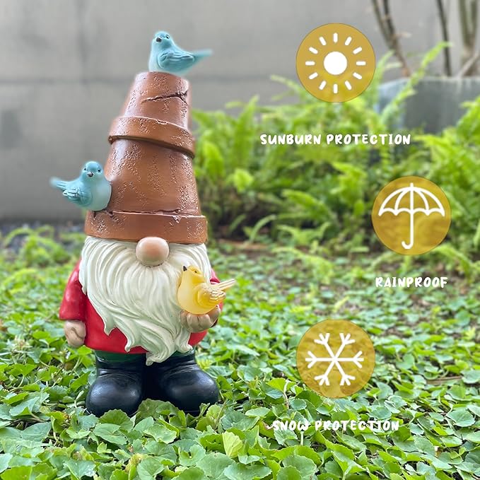 COWOS Solar Garden Figurine, Cute Resin Gnome Sculpture, Garden Statues Outdoor Decor, Funny Gnome Gift Sculpture Decoration for Home Patio Yard Lawn Porch Ornament