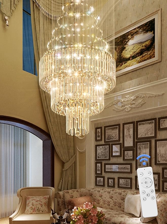 D24''XH86'' Large Chandeliers Modern Pendant Chandelier Lighting Raindrop Crystal Chandelier Flush Mount Ceiling Light for Entryway Staircase Hotel Lobby