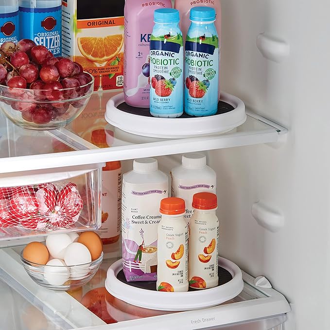 Copco 9 Inch Non Skid Pantry Cabinet Lazy Susan Turntable, Set of 2, Spinning Organizer for Kitchen, Countertop, or Bathroom, White and Gray