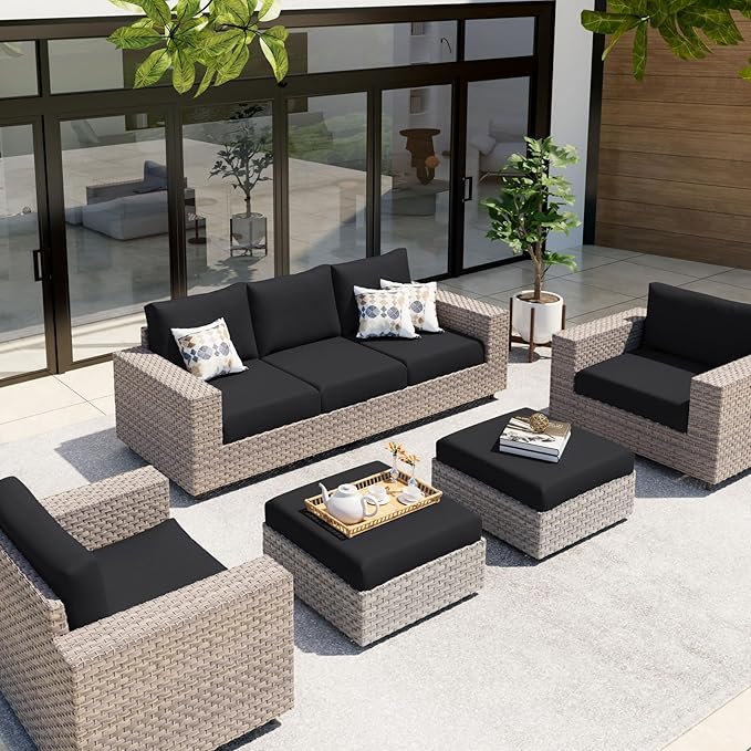 hyha Waterproof Couch Cushion Covers, Stretch Sofa Couch Seat Slipcover for Dog Washable, Non-Slip Waterproof Outdoor Cushion Covers for Patio Furniture Replacement (1 Piece for Medium, Black)