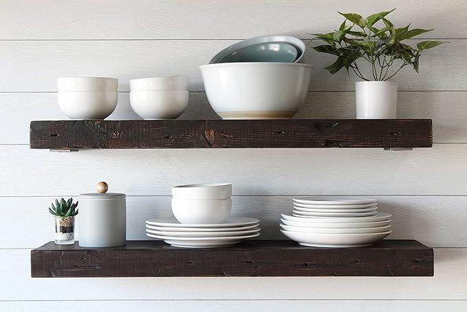 Urban Legacy Reclaimed Barn Joist Deep Floating Shelves | Deep Shelves with Low Profile Shelf Bracket with High Weight Capacity, Set of 2 (48" x 11" x 2.5", Rustic Brown)