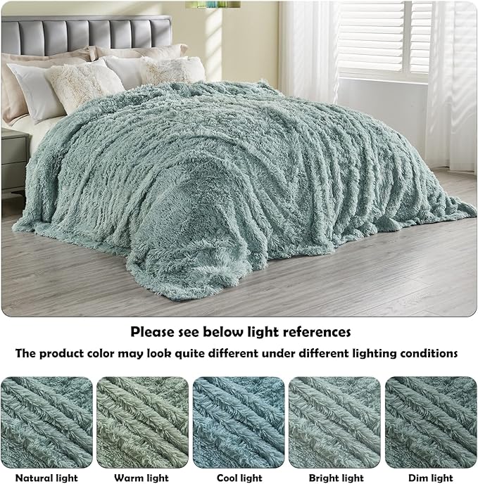 GONAAP Fuzzy Faux Fur Throw Blanket Twin Size Ice Blue Super Soft Cozy Plush Fuzzy Shaggy Blanket for Couch Sofa Bed (Ice Blue, Twin(60"x80"))