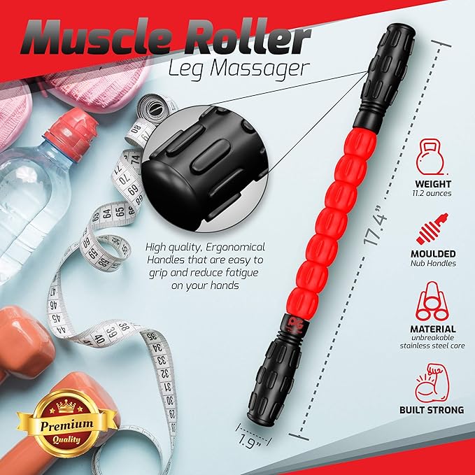 Physix Gear Roller Stick - Muscle Roller Massage Stick for Legs, The Stick Massage Roller for Deep Tissue Massaging Stick for Athletes, Physical Therapy Muscle Roller, Recovery Stick Roller