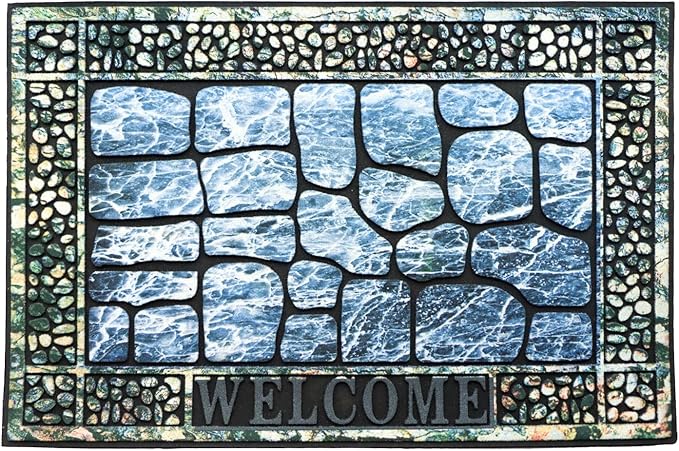 Door Mat Welcome Mat, Heavy Duty Door Mat 17.7 x 29.5 Inch Front Door Mat Rug Doormat for Outdoor Entrance Home Non-Slip Rubber Rug for Front Door, Outside, Entryway, Patio (Blue Welcome)