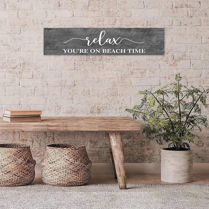 Generic Funny Wood Sign Relax You're On Beach Time Rustic Wooden Hanging Sign Home Farmhouse Kitchen Wall Decoration 16 x 4 Inch
