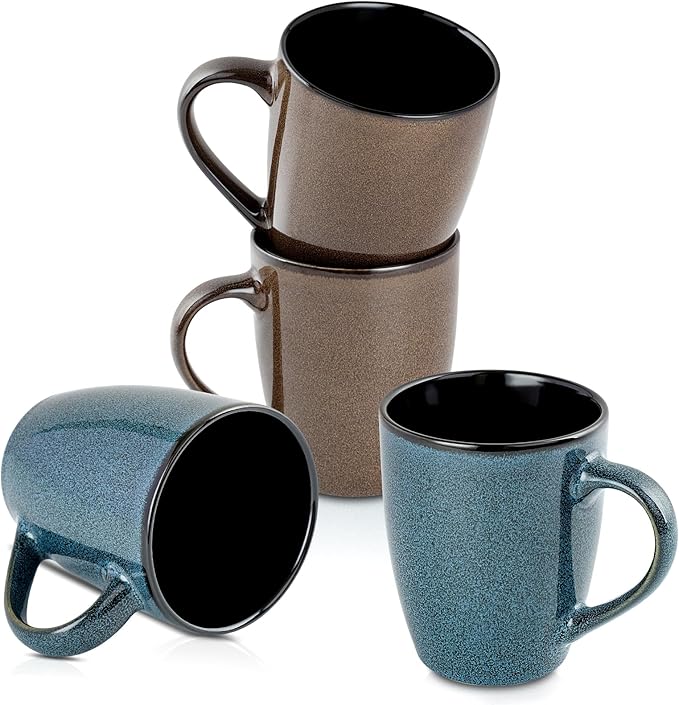 Ceramic Mugs 12oz,Large Ceramic Coffee Mugs for Men, Women, Dad, Mom, Modern Coffee Mugs With Handle For Tea,Latte,Cappuccino,Cocoa. (blue and brown 4pack)