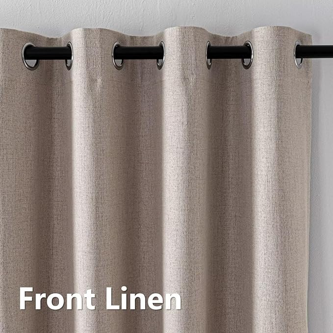 Blackout Curtains 108 Inches Long 2 Panels Set, 100% Black Out Textured Thermal Curtains, Grommet Privacy Light Blocking Drapes for Living Room Bedroom Luxury Decor(52W × 108L inch, Beige)
