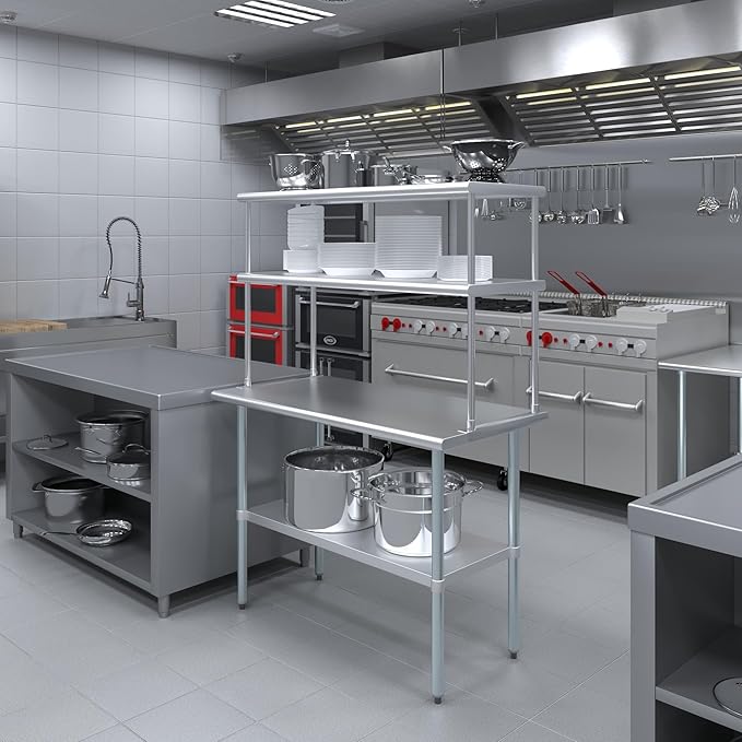 AmGood Stainless Steel Double-Tier Shelf | Work Table Overshelf | NSF Certified | Fits Over Tables | Many (48 in. Long x 18 in. Deep)