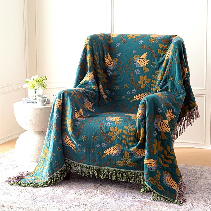 Summer Throw Blanket for Bed Couch 90''x 98'' Boho Throws 100% Cotton Muslin Travel Mexican Blanket Warm Soft Blankets Decorative Farmhouse Vintage Throws and Best Gifts