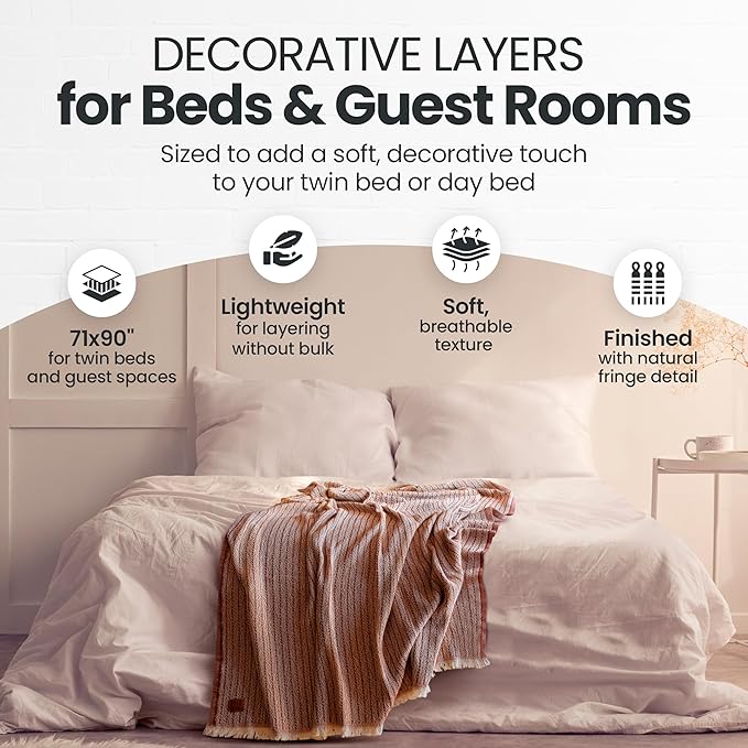 Gold Case Throw Blanket for Bed – 100% Recycled Turkish Cotton Bed Blanket – Decorative Throw Cotton Blankets for Living Room & Bedroom – Woven Twin Blankets - 71x90 - Black