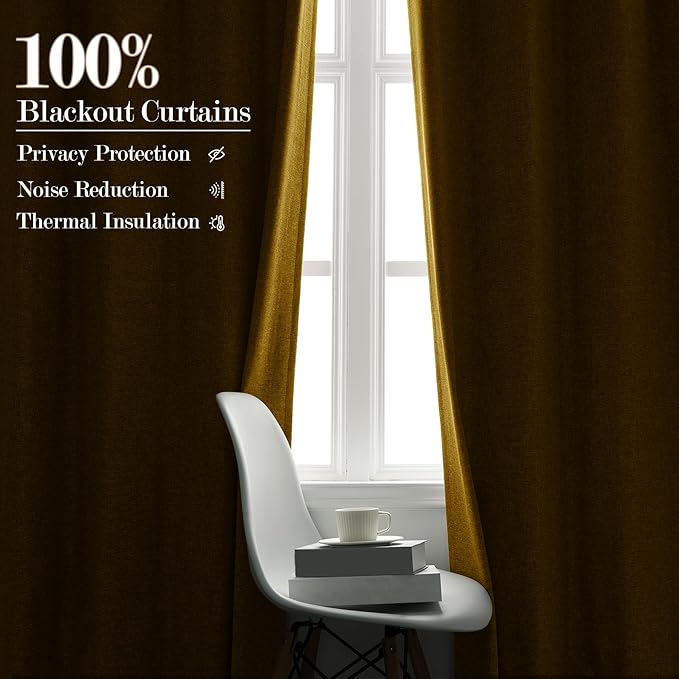 Yellow Pinch Pleat 100% Blackout Drapes Linen Blend, Room Divider, Room Darkening, Energy Saving, Furniture Protecting, Light Blocking Extra Wide Privacy Curtains, 200Wx102L, 1 PC