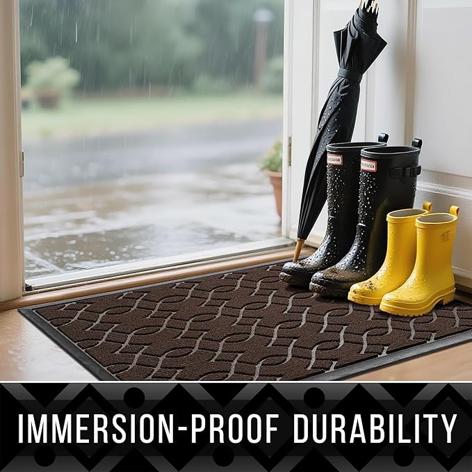Yimobra Front Door Mat Outdoor Indoor 47x24, All-Season, All-Weather, Heavy Duty Welcome Door Mats Outside Entrance, Non Slip Porch Patio Entrance Mat, Coffee