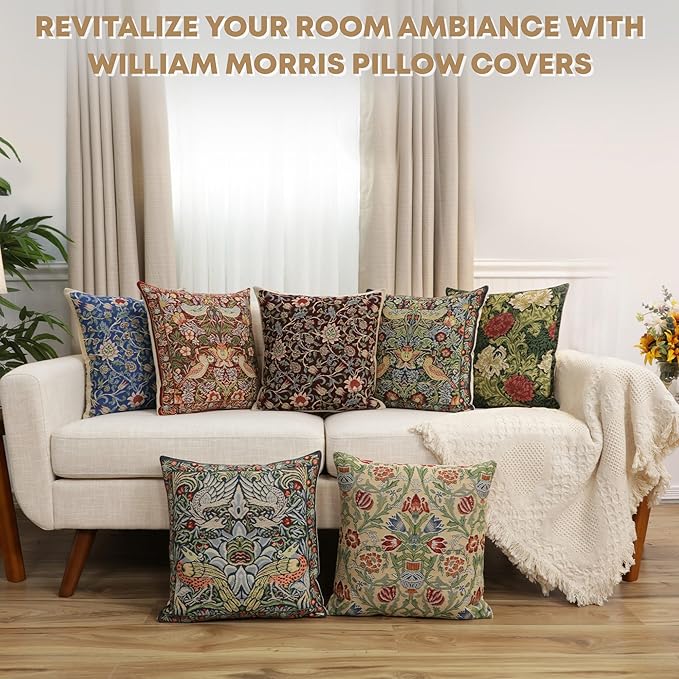 Charlotte Home Furnishings Throw Pillow Covers 16x16 in, Green Chrysanthemum Decorative Pillow Covers, Boho European Tapestry Cushion Cases, Living Room Cozy Home Decor, Jacquard Woven Soft Cotton