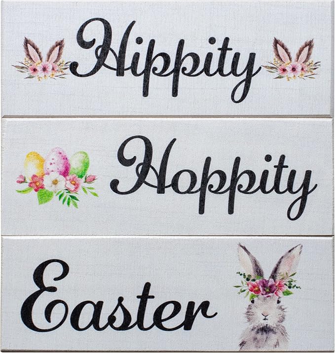 JennyGems Easter Bunny Decor 3pc Wooden Block Set, Tiered Tray, Wreath and Tabletop Decor for Easter Decorations