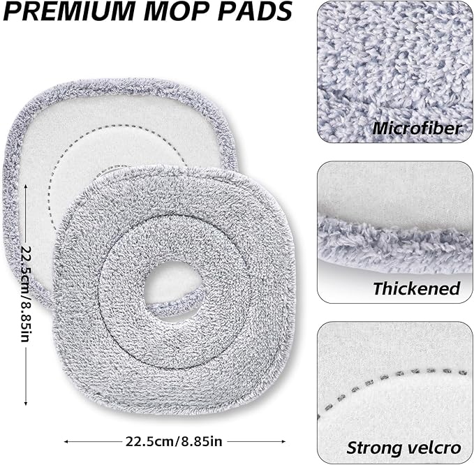 9 Inch Square Microfiber Mop Pad Refill Compatible with True & Tidy Mop System and Most 9 Inch Square Spin Mops - Thickened Washable & Reusable Mop Replacement Pad for Wet Dry Mopping(3 Pack)